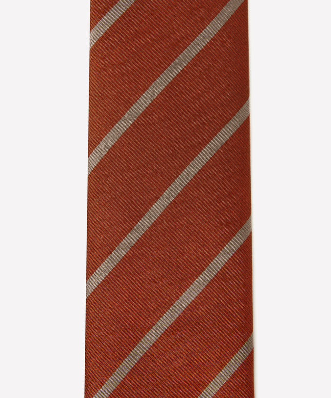 Deep Orange & Neutral Single Stripe Silk Woven Tie