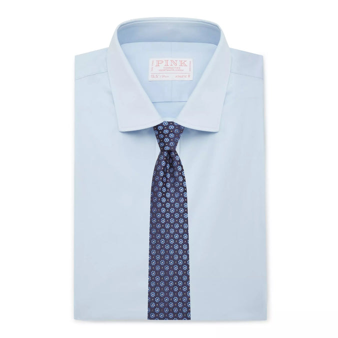 Pale Blue Athletic Fit Stretch Plain Poplin Formal Shirt