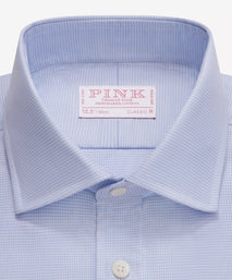 Blue & White Classic Fit Formal Double Cuff Micro Puppytooth Shirt