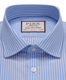 Blue & White Classic Fit Formal Tacking Stripe Shirt