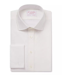 Off White Tailored Fit Double Cuff Cotton Oxford Formal Shirt