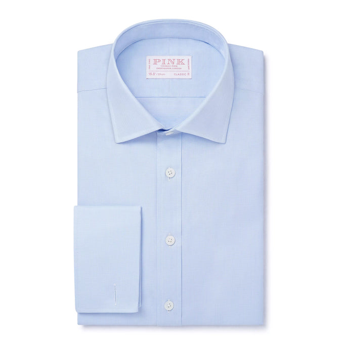 Pale Blue & White Classic Fit Double Cuff Puppytooth Formal Shirt